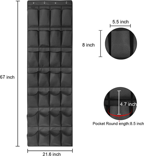 1 Pack 28 Large Pockets Hanging Shoe Organizer Over The Door Shoe Rack for Closet Door Storage Shoe Holder Hanger.4+4 Hooks.Imitation linen Gray by TidyMaster
