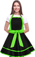 Cute Lovely Retro Aprons for Women, Vintage 50s Black Green Cooking Kitchen Ruffle Apron for Housewife Gift
