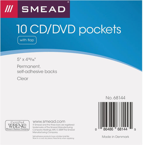 Self-Adhesive Poly Pocket, Smead, Clear, CD/DVD Size, 10 per Pack, Resealable Security Flap (68144)