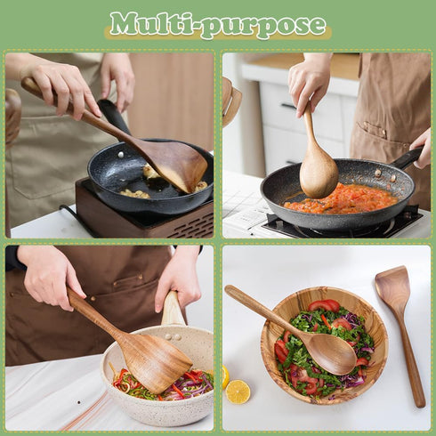 Wooden Cooking Spoon Utensils, 2pcs Set for Kitchen Cooking, Nonstick Cookware Spatulas