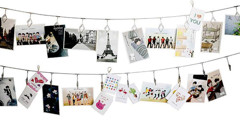 TFu Wall Hanging Photo Display, DIY Picture Frame String with 12 Clips for Photos, Notes and Artworks