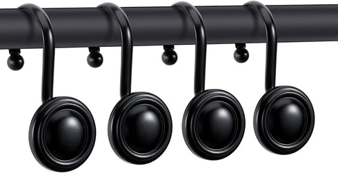 CHICTIE Black Shower Curtain Hooks Rings, Set of 12 Decorative Rust Resistant Metal Shower Hangers for Bathroom