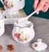 Ceramics Retro Flower Sugar Bowl, Spice Jar Storage Seasoning Pot with Lid and Spoon
