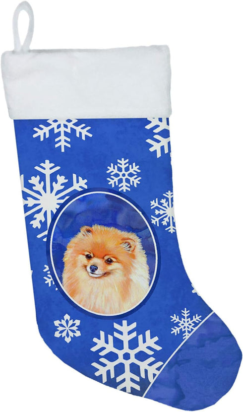 Caroline's Treasures LH9305-CS Pomeranian Winter Snowflakes Holiday Christmas Stocking - Fireplace Hanging Stockings