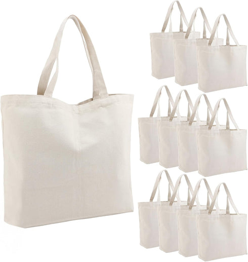 Segarty Canvas Tote Bag for Women, 12 Pack 20x15.7 Reusable Blank Shopping Bag,