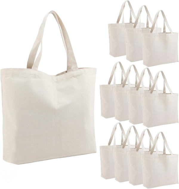 Segarty Canvas Tote Bag for Women, 12 Pack 20x15.7 Reusable Blank Shopping Bag,