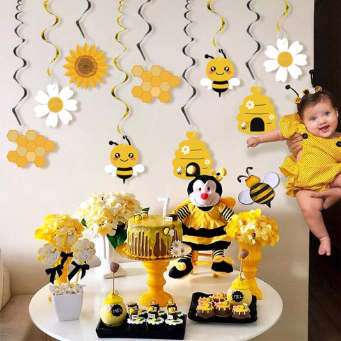 20PCS Bumble Bee Hanging Swirl Decorations, Bee Party Hanging Swirls for Kids Birthday Baby Shower Gender Reveal