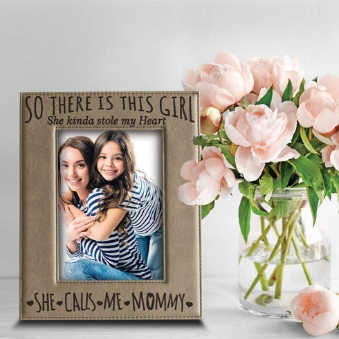 BELLA BUSTA Engraved Leather Picture Frame, "So There is This Girl", 5 x 7 Vertical, Mommy and Me