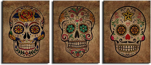 Canvas Wall Art Sugar Skull Vintage Abstract Canvas Picture Day of The