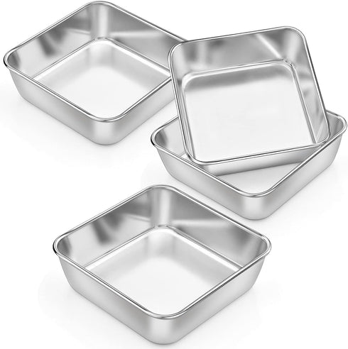 P&P CHEF 6 Inch Square Baking Cake Pans (4 Pcs), Non-toxic & Durable Small Lasagna Brownie Pan