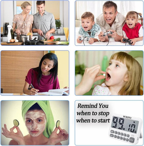 FCXJTU Digital Kitchen Timer, Large Display Countdown Timer with Loud Alarm, Magnetic Back Stand