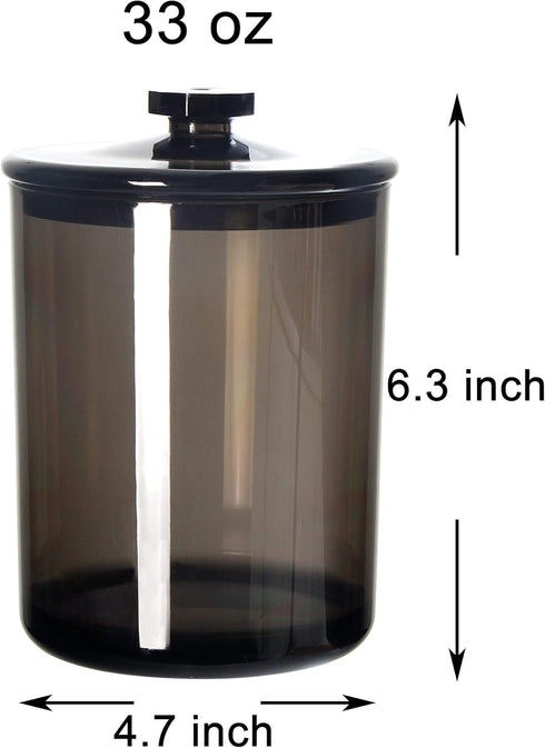 Youngever Black Plastic Apothecary Jars, Qtip Holder and Cotton Swab Organizer for Bathroom Vanity (1 Set 30 Ounce)