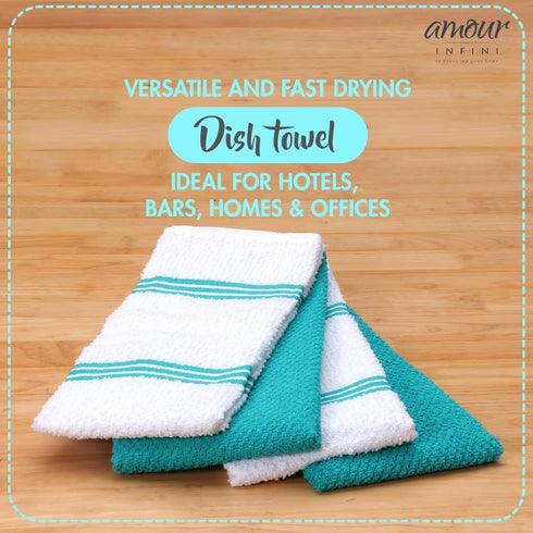AMOUR INFINI Kitchen Towels - Pack of 4 Absorbent, Quick Drying Premium Cotton Tea Towels, 16x28 Inch, Turquoise