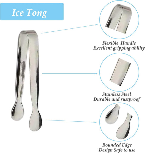 6PCS Mini Ice Tongs, 4.25 Inch Stainless Steel Small Serving Tongs for Appetizers, Tea Party, Coffee Bar, Desserts