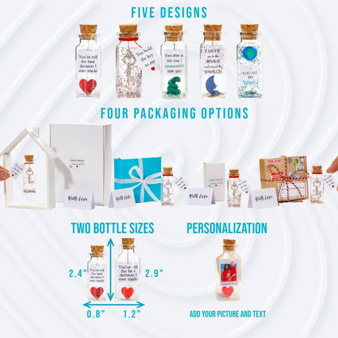Kseniya Revta Anniversary Gift for Her & Him, Romantic Message in Bottle I Love You Gifts in Teal Box