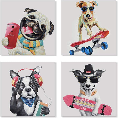 SEVEN WALL ARTS Colorful Gallery Pet Canvas Painting Puppy Artwork Abstract Hip-hop