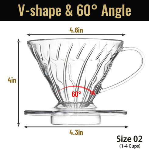 V 02 60° Cone Plastic Coffee Dripper, 1-4 Cups, Reusable Pour Over Coffee Maker for Home, Cafe