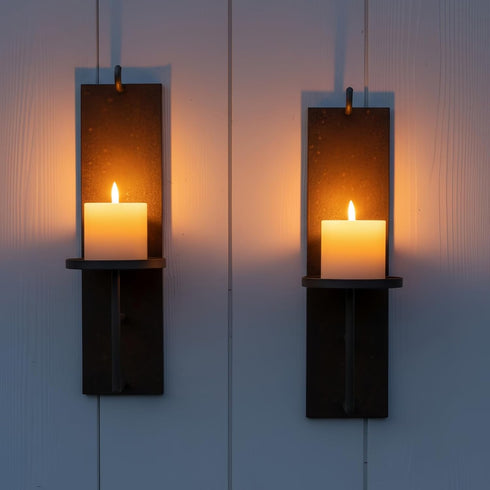 Set 2 15.6 3.9 inches, of Vintage Wall Candle Sconce, Distressed Iron Metal, x Rustic Farmhouse Style