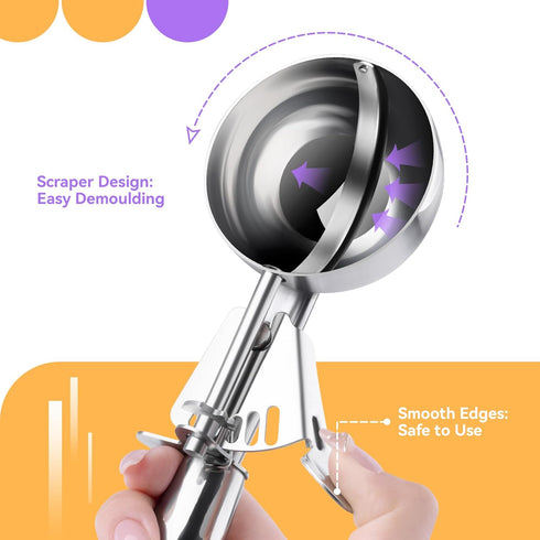 Ice Cream Scoop, Stainless Steel with Trigger, Large 5.25 Tbsp Cookie Scoop for Baking