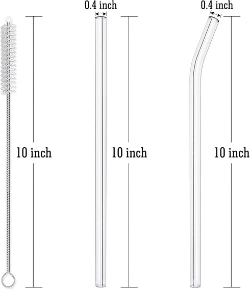 Hiware Reusable Glass Straws Set, 5-piece Drinking Straws with Cleaning Brush, 10" x 10 mm, Dishwasher Safe