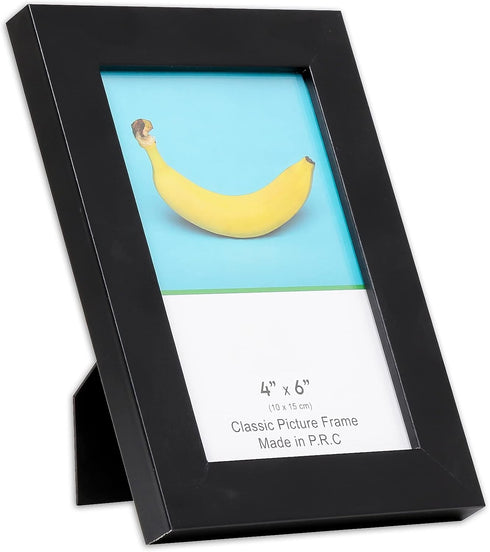TheDisplayGuys - 4" x 6" Square Profile Wooden Picture Frame with Tempered Glass - Black - 2-Pack with Easel