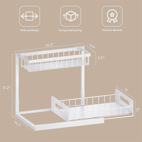 VUSIGN 2 Pack Under Sink Organizer and Storage, Pull Out Sink Shelf, Slide Out Cabinet Organizer for Kitchen Bathroom