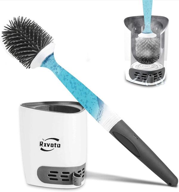 Toilet Brush and Holders, Refillable Wall Mount Silicone Toilet Brush with Ventilated Holder for Bathroom