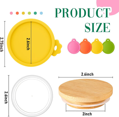 12 5, 8, 10 Oz Mumufy Pcs Yogurt Jar Lids Clear Plastic Silicone and Bamboo Wood Container Lids with Sealing Rings