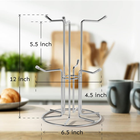 HULISEN Coffee Mug Holder for Countertop, Large Cup Tree with 6 Hooks, Metal Stand for Coffee Bar