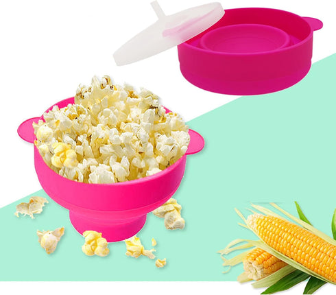 Mini Microwave Popcorn Popper, BPA Free Silicone Collapsible Popcorn Maker, Dishwasher Safe (Vibrant Pink)