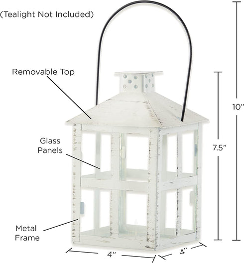 Kate Aspen Rustic Farmhouse Decor, White Candle Holder Lantern, 7.5 Inch, Wedding Decoration, Centerpiece