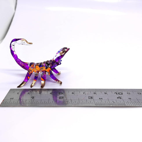Scorpion Miniature Figurines - Hand Painted Blown Glass Art Collectible Gift Decor, Orange Purple