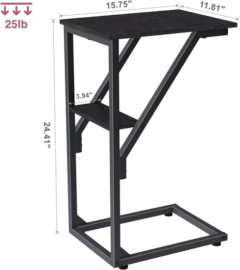 NEFROM ET-D-BK1 C-Shaped End Table, Small Couch Side Table, Sofa TV Tray Table for Living Room, Bedroom, Bedside
