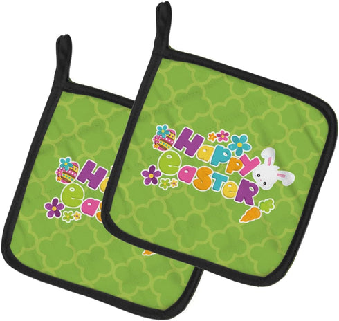 Caroline's Treasures BB6900PTHD Happy Easter Green Quatrafoil Pot Holders - Heat Resistant Kitchen Hot Pads, 7 1/2 x 7