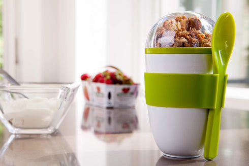 Backpacks, Joie Yogurt On The Go Portable Cup with Snap-On Spoon, Reusable Container with Separate Compartment