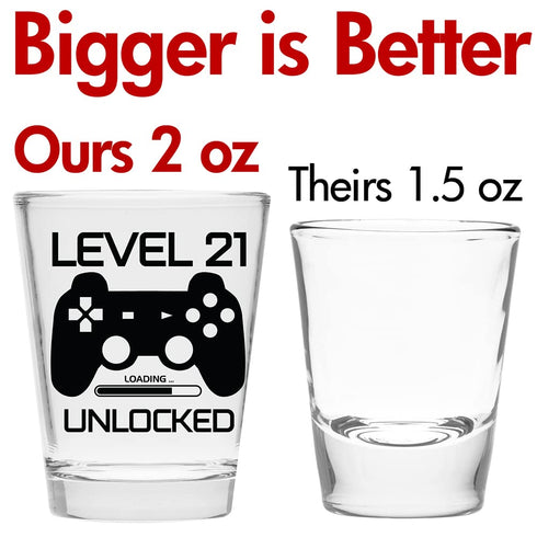 Level 21 Unlocked - Birthday Shot Glass for Celebrating Turning Twenty-One, Gifts for Him or Her