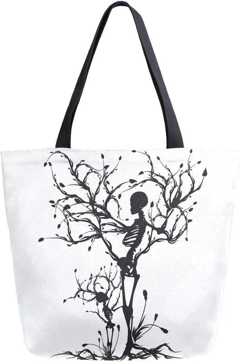 Naanle Skull Canvas Tote Bag, Large Women Casual Shoulder Handbag, Tree of Life Reusable Heavy Duty Cotton Bag