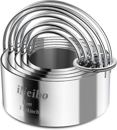iNeibo Biscuit Cutter Set, Round Shape Cookie Cutters for Pastry Dough Baking, DIY Cake Décor
