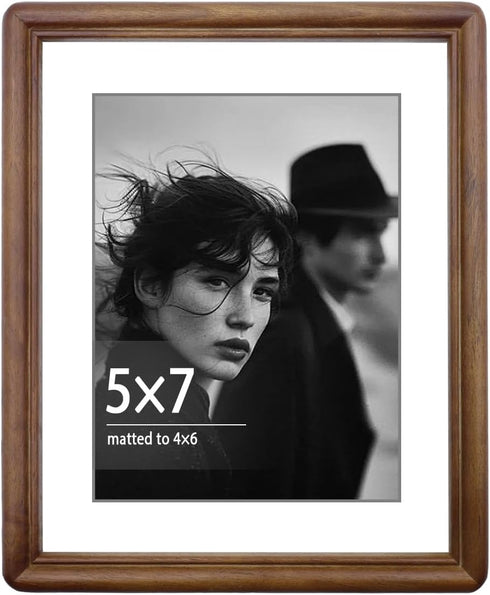 5x7 Picture Frame with Tempered Glass Walnut Solid Wood Mat for 4x6