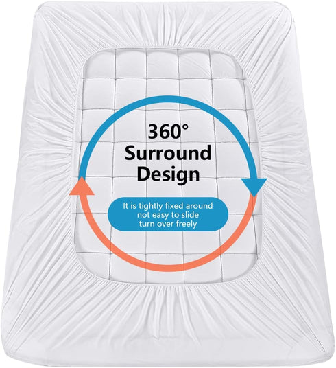 Twin Mattress Pad Cover with Stretches to 18” Deep Pocket, Fits Up to 8”-21” Cooling White Bed Topper, Down Alternative