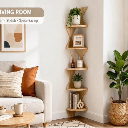 5 5 Zigzag Corner Shelf, Wood Corner Wall Shelf, Tier Floating Corner Shelves for Small Space Storage, Corner Bookcase