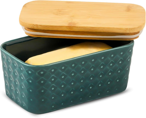 Ceramic Butter Dish with Lid,Large Butter Container with Airtight Cover for Countertop