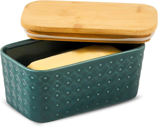Ceramic Butter Dish with Lid,Large Butter Container with Airtight Cover for Countertop