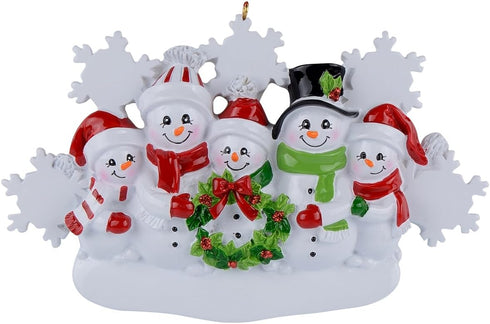 Snowman Family of 5 Personalized Christmas Tree Ornament, 2025 Custom Family Keepsake Gifts