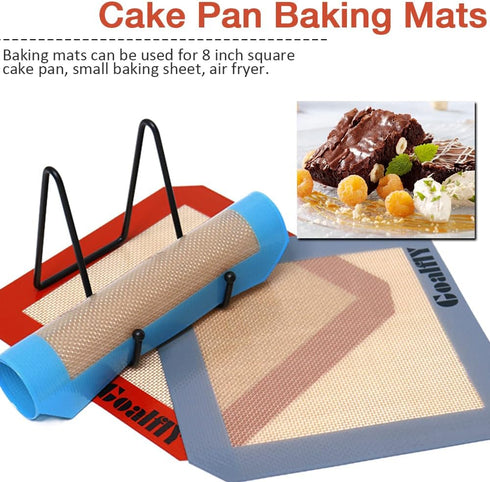 8 Inch Square Silicone Baking Mat, Set of 3 for 8 Inch Cake Pan, Silicone Mat for Baking Sheet (Red, Blue, Grey)