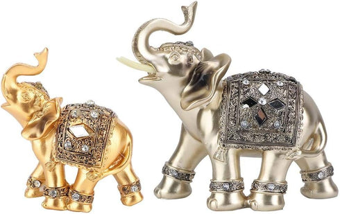 Feng Shui Lucky Elephant Statue, Golden Elegant Figurine, Small Resin Home Decoration