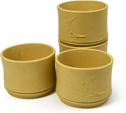 Teacup 80ml Chinese Clay Zisha Kungfu Cup, 2pcs Anaglyph Bamboo (Yellow Duan)