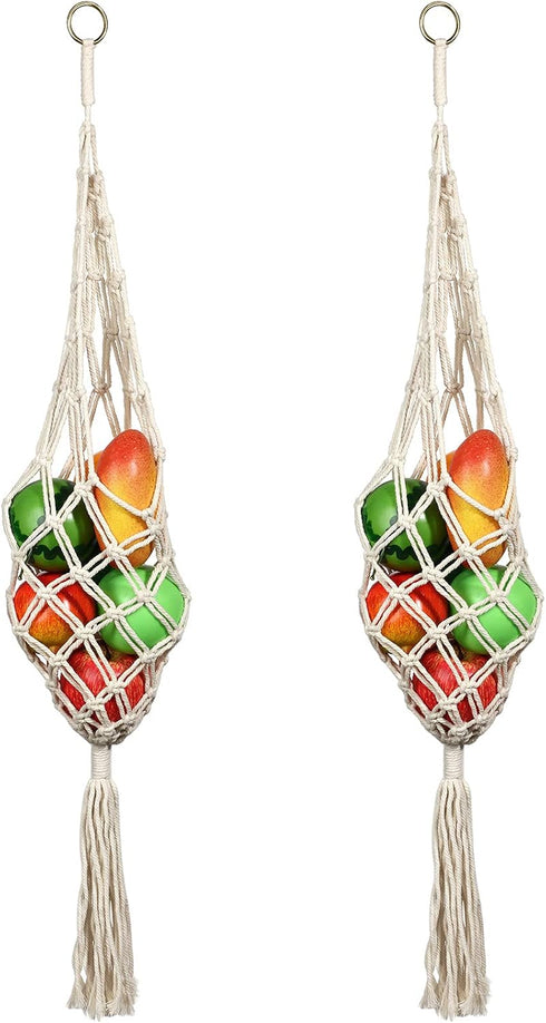 Geiserailie 2 Pieces Hanging Fruit Basket, Macrame Hanging Basket for Potato Onion and Fruit Storage, Boho Decor for