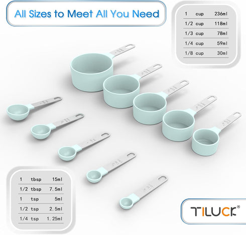 TILUCK Measuring Cups & Spoons Set, Stackable Cups and Spoons with Stainless Steel Handle, Kitchen Gadgets