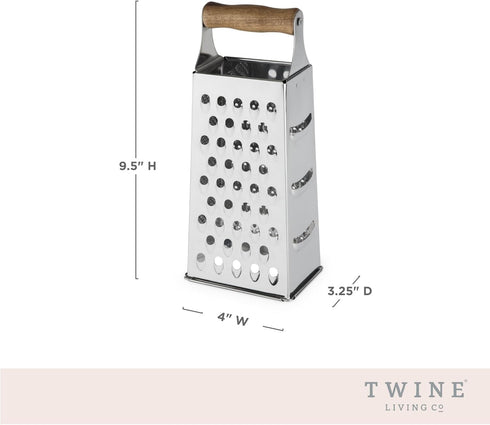 Twine Acacia Wood Handled Cheese Grater - Stainless Steel Grater, Citrus Zester, Vintage Kitchenware